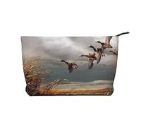 SamLng Hunting Flying Wild Ducks - Trousse in velluto a coste con cerniera per cosmetici e articoli da toeletta - Pratica custodia per trucco da donna, nera, taglia unica