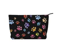 SamLng Pawful Paws - Trousse in velluto a coste con stampa di zampe, organizer per cosmetici e articoli da toeletta con cerniera, pratica custodia per trucco da donna