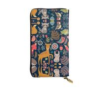 SamLng Portafoglio lungo da donna in pelle con stampa gufo, coniglio, uccello, volpe, portafoglio in pelle impermeabile, alla moda e leggero, nero, taglia unica, Nero , Taglia unica