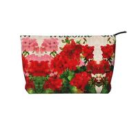 SamLng Red geraniums - Trousse per trucchi in velluto a coste, organizer per cosmetici e articoli da toeletta con cerniera, pratica borsa per trucco da donna, colore nero, taglia unica