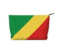 SamLng Repubblica del Congo - Trousse per trucchi in velluto a coste, organizer per cosmetici e articoli da toeletta con cerniera, pratica borsa per trucco da donna, nera, taglia unica