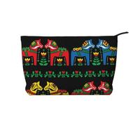 SamLng Runner Swedish Dala Horse Folk velluto a coste - Organizer per cosmetici e articoli da toeletta con cerniera - Pratica custodia per trucco da donna, nero, taglia unica