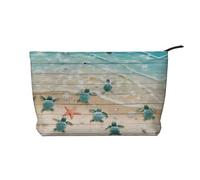 SamLng Sea Turtle Starfish - Trousse in velluto a coste con cerniera per cosmetici e articoli da toeletta - Pratica custodia per trucco da donna, nera, taglia unica