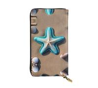 SamLng Seashells Starfish on Beach Print Portafoglio lungo in pelle da donna - Portafoglio in pelle impermeabile alla moda e leggero, nero, taglia unica, Nero , Taglia unica