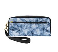 SamLng Trousse cosmetica riutilizzabile - borsa per il trucco in pelle con stampa marmo blu scuro piccola per viaggi, organizer per articoli da toeletta con cerniera, nero, Taglia unica