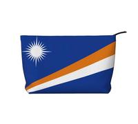 SamLng Trousse in velluto a coste con bandiera delle Isole Marshall, organizer per cosmetici e articoli da toeletta con cerniera, pratica borsa per trucco da donna, nera, taglia unica