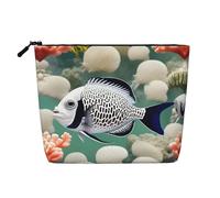 SamLng Trousse multiuso in canapa artificiale, motivo pesce tropicale bianco, borsa cosmetica riutilizzabile con tasca con cerniera, nero, taglia unica, Nero , taglia unica