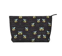 SamLng Trousse per trucchi in velluto a coste con calabrone in stile cartone animato, organizer per cosmetici e articoli da toeletta con cerniera, pratica borsa per trucco da donna, nera, taglia unica