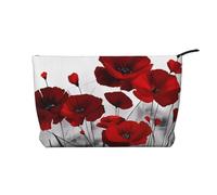 SamLng Trousse per trucchi in velluto a coste con papavero rosso, organizer per cosmetici e articoli da toeletta con cerniera, pratica borsa per trucco da donna