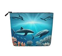 SamLng Whales under the sea Organizer versatile per articoli da toeletta: borsa per trucchi in canapa finta, borsa da viaggio per accessori per il trucco, nera, taglia unica