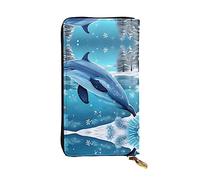 SamLng Winter The Dolphin Print Portafoglio lungo in pelle con stampa - Personalizzato, comodo e leggero, con porta carte, tasca portamonete, Nero , Taglia unica