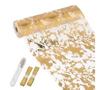 Samlonge 28CM x 20M Runner da Tavola Dorato, Runner da Tavola in Poliestere Tovaglia Glitterata Metallica con 1 Forbice e 2 Nastri per Bodas Fiestas Cumpleaños Celebraciones (Dorato)