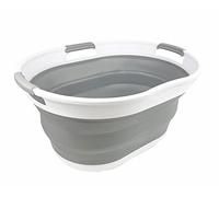 SAMMART 25L Cesto Portabiancheria Pieghevole in Plastica-Contenitore/Organizzatore Pieghevole Pop Up-Vasca di Lavaggio Portatile-Cesto Salvaspazio (1, Bianco/Grigio)