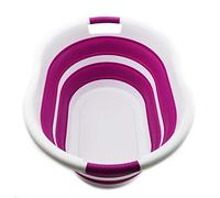SAMMART 36 Litri Collapsible Plastic - Cesto portabiancheria ovale da, contenitore pieghevole per il bucato portatile, salvaspazio, capacità d'acqua (1, bianco/viola)