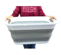 SAMMART 41L Set di 2 cestini pieghevoli in plastica per la biancheria, contenitore pieghevole e pieghevole, per la lavanderia, per risparmiare spazio (2, grigio)