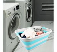 SAMMART 42L Cesto portabiancheria pieghevole in plastica - contenitore pieghevole pop-up - vasca di lavaggio portatile - cesto salvaspazio (grigio/cianino, 1)