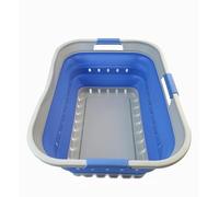 SAMMART Cesto portabiancheria pieghevole in plastica, 42 l, contenitore pieghevole pop up, cesto salvaspazio (1, grigio/blu bambino)