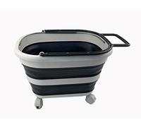 SAMMART Cesto portabiancheria pieghevole in plastica da 12 litri con manico e ruote, contenitore pieghevole pop-up con ruote, vaschetta per il lavaggio portatile, salvaspazio (grigio/grigio ardesia)