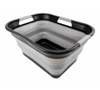SAMMART Cesto portabiancheria pieghevole in plastica da 30 litri - Contenitore pieghevole pop-up-Vasca per lavaggio portatile - Cesto salvaspazio (1, Nero/grigio lega)