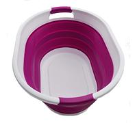 SAMMART Cesto portabiancheria pieghevole in plastica da 32 l, contenitore pieghevole per il bucato, vasca da bagno portatile, capienza acqua: 24 l (1, bianco/viola)