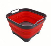 SAMMART Pentola pieghevole da 10 l con tappo di scarico, lavabo pieghevole, vasca portatile per lavare i piatti, vassoio salvaspazio da cucina (1, grigio/rosso)