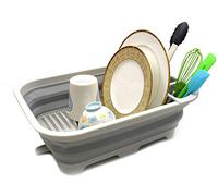 SAMMART Scolapiatti pieghevole da 12 litri con beccuccio girevole, set di stendibiancheria pieghevole, organizer portatile per stoviglie, vassoio salvaspazio da cucina (grigio)