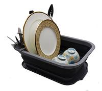 SAMMART Scolapiatti pieghevole da 7,5 litri con scolapiatti - Set di stendibiancheria pieghevole - Organizer portatile per stoviglie - Vassoio salvaspazio da cucina (grigio/nero, 1)
