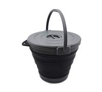 SAMMART Secchio da pesca pieghevole da 10 l con coperchio di bloccaggio, vasca rotonda pieghevole, secchio d'acqua in plastica portatile, salva-spazio per esterni (grigio/nero)
