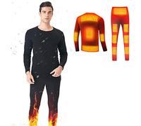 Samnuerly Set di Biancheria Intima Termica per Uomo, Magliette Termiche riscaldate a Maniche Lunghe, Pantaloni, Strato Base riscaldante Elettrico USB, Adatto per Il Campeggio Invernale (Nero XXL)