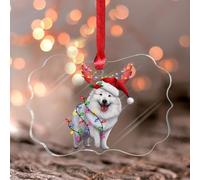 Samoiedo con corna ornamenti da appendere cucciolo di cane animale domestico farfalla albero di Natale ornamento ricordo immagine animale domestico cucciolo acrilico palla di Natale per decorazioni di