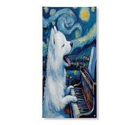 Samoiedo, copertura per porta con cane, 91 x 182 cm, con stelle notturne e pianoforte, da appendere alla porta d'ingresso, per interni ed esterni, per animali domestici, cuccioli, ingresso