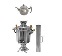 Samovar carbonella russo/turca in acciaio inox 5 litri con teiera design da 1 litro