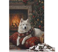 Samoyed Dog Christmas Portrait Festive Samoyed Decor Puzzle Impossibili 1000 Pezzi Decorazione Per La Casa. Rilassamento E Intelligence Per Adulti E Bambini Da 12 Anni 1000pcs (75x50cm)