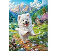 Samoyed Puppy in Flower Meadow Rompicapo 500 Pezzi Per Decorazione Murale Grande Formato Magical Accompany Fairy Tale Cartone Rigido Panoramico Per Pareti Ampie Stampa Ad Alta Definizione 500 PCS