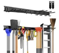 Sampoes Porta Attrezzi da Giardino, Porta Sci da Parete con 6 Ganci e 3 Binari per Sci, Attrezzi, Scopa, Giardino, 120cm, Nero