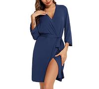 Samring Accappatoio da donna leggero morbido kimono accappatoio corto per donna indumenti da notte, Blu Parigi, S