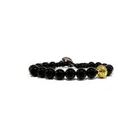 Samsara Bracciale Tibetano Buddista, lunghezza Regolabile, gioiello mistico Portafortuna - Filo in cotone cerato ad alta resistenza (ONICE NERO LUCIDO)