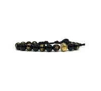 Samsara Bracciale Tibetano Buddista, lunghezza Regolabile, gioiello mistico Portafortuna - Filo in cotone cerato ad alta resistenza (ONICE LUCIDO E MANTRA)