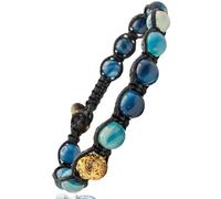 Samsara Bracciale Tibetano Buddista - shamballa con pietra in Agata Blu Striata- Filo in cotone cerato marrone