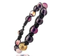 Samsara Bracciale Tibetano Buddista - shamballa con pietra in Agata Viola Striata - Filo in cotone cerato nero