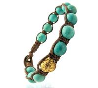 Samsara Bracciale Tibetano Buddista - shamballa con pietra Turchese celeste - Filo in cotone cerato marrone