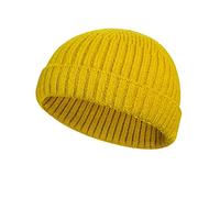 Samserot Cappello invernale in lana lavorato a maglia, berretto da pescatore corto con teschio, per uomo/donna, Giallo, Taglia unica