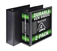 Samsill Durable 3 Ring View Binders, 10,5 cm di bloccaggio D-Ring - Contiene 800 fogli, senza PVC/antiaderente copertura personalizzabile, nero, confezione da 2