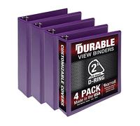 Samsill Durable - Raccoglitore a 3 anelli realizzato negli Stati Uniti, raccoglitore ad anelli a D da 5 cm, contiene 475 fogli, copertina trasparente personalizzabile, viola, confezione da 4