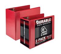 Samsill Durable - Raccoglitore ad anelli a D da 15,2 cm, personalizzabile, confezione da 2, rosso