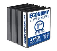 Samsill Economy MP48550 - Raccoglitore a 3 anelli da 3,8 cm, prodotto negli Stati Uniti, raccoglitore ad anelli rotondi, copertina trasparente personalizzabile, nero, confezione da 4