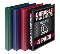 Samsill Raccoglitore resistente da 2,5 cm, prodotto negli Stati Uniti, raccoglitore ad anelli a D, copertina trasparente personalizzabile, assortimento di base, confezione da 4, ciascuno contiene 225