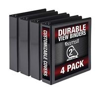 Samsill Raccoglitore resistente da 5 cm, prodotto negli Stati Uniti, raccoglitore ad anelli a D, raccoglitore personalizzabile con visualizzazione chiara, nero, confezione da 4, ciascuno contiene 475