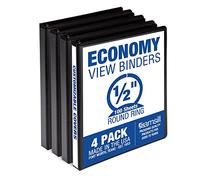 Samsill, Raccoglitori a 3 anelli da 1,27 cm, realizzati negli Stati Uniti, con anelli rotondi e copertina trasparente, dalla capacità di 100 fogli, per scuola, casa, ufficio, nero, 4 pezzi