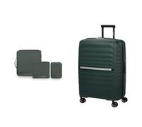 Samsonite Neo Flux & Pack-Sized - Spinner M, 68 cm, 86/96 L & Set di 3 organizer - Set avventura con cubi di imballaggio - Verde